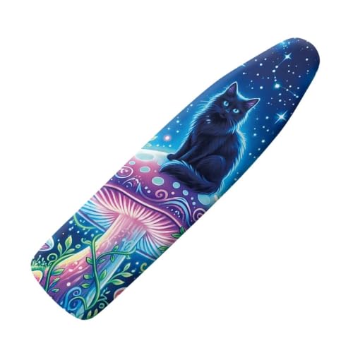 Black Cat Ironing Board Cover 15x54 Inch Extra Thick Resistant Scorch and Staining,3 Fasteners,Elastic Edge,Large Protective Scorching Standard Size - color: Black Cat Mushroom
