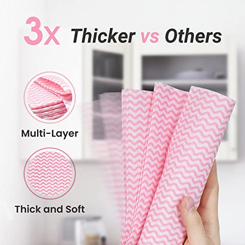 Reusable Cleaning Cloths Dish Paper Towels, Domestic Cleaning Towels, Multipurpose Quick-Dry Rag Dish Cloths Heavy Duty Handy Wipes for Kitchen 25 Count 14.2"X15.7", Pink - color: Pink-25