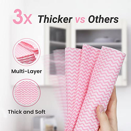 Reusable Cleaning Cloths Dish Paper Towels, Domestic Cleaning Towels, Multipurpose Quick-Dry Rag Dish Cloths Heavy Duty Handy Wipes for Kitchen 25 Count 14.2"X15.7", Pink - color: Pink-25