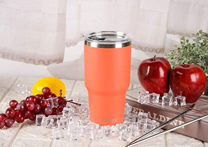 D·S 30oz Orange Tumbler Double Wall Vacuum Insulated Travel Coffee Mug - color: Orange