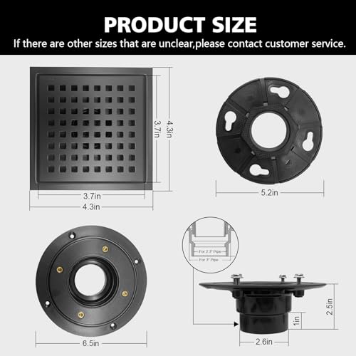 4 Inch Square Shower Drain with Flange, Removeable Grate SUS 304 Stainless Steel Shower Drain with Hair Catcher (Matte Black, 4 Inch) - color: Matte Black, size: 4 Inch