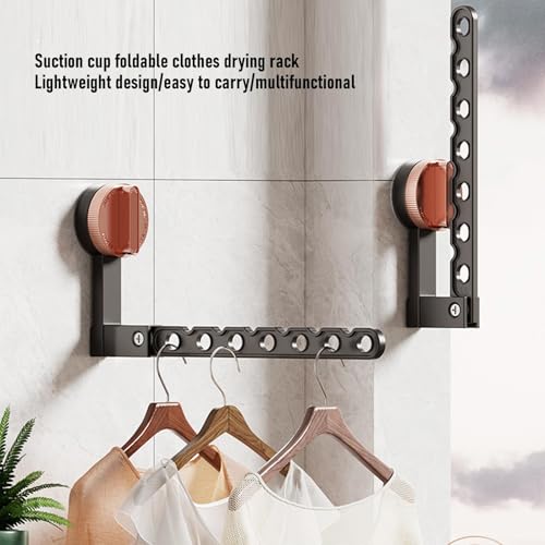 Yosoo Health Gear Wall Mounted Foldable Clothes Drying Rack, Suction Cup Laundry Rack with Metal Strap for Bathroom, Bedroom, Laundry Room, Space Saving Portable Design