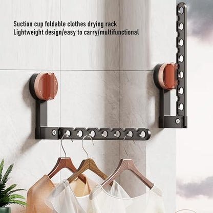 Yosoo Health Gear Wall Mounted Foldable Clothes Drying Rack, Suction Cup Laundry Rack with Metal Strap for Bathroom, Bedroom, Laundry Room, Space Saving Portable Design