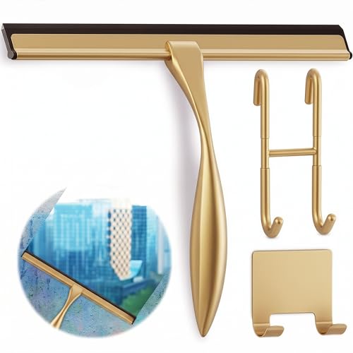 Gold Squeegee for Shower Glass, 14" Silicone Blade, Stainless Steel - color: Gold, size: 14 Inch