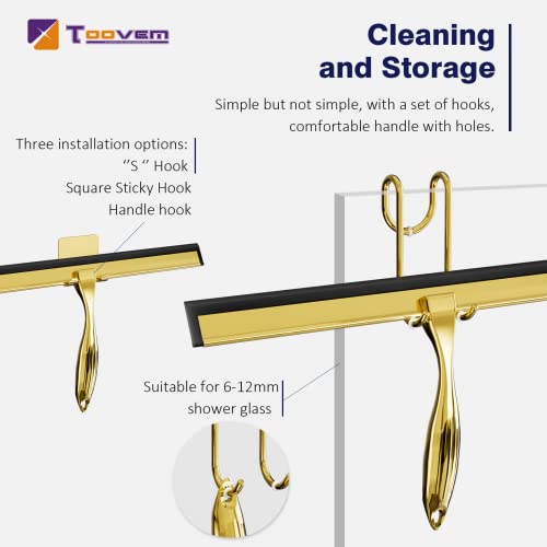 TOOVEM 14 Inch Shower Squeegee for Glass Doors, Window, Bathroom (Gold) - style: Gold 14 inch