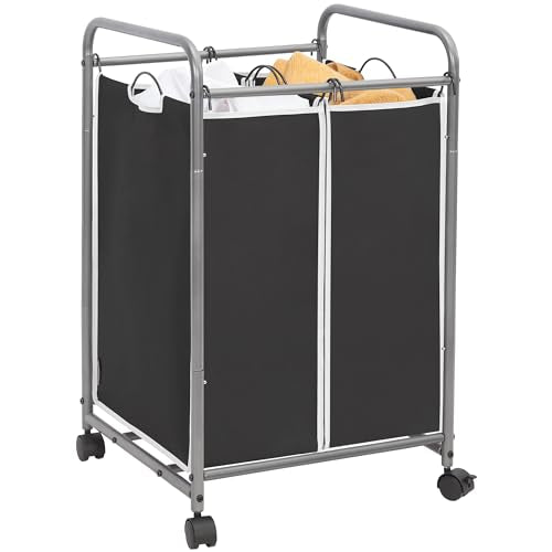 STORAGE MANIAC Laundry Sorter 2 Section, 90L (23.7Gal) Laundry Hamper with Wheels, Clothes Basket Separator Sorter, 2 Bag Cart and Removable Bags for Closet, Dorm, Collage, Black - color: Black, size: 2 Section