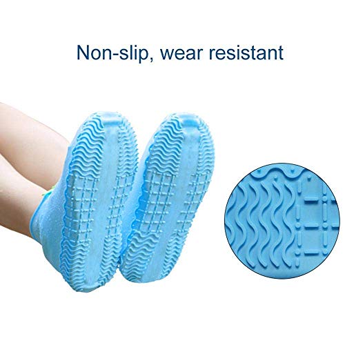 Shiwely Silicone Waterproof Shoe Covers, Upgrade Reusable Overshoes with Zipper, Resistant Rain Boots Non-Slip Washable Protection for Women, Men (L (Women 7.5-10.5, Men 6.5-9), Blue) - color: Blue, size: L (Women 7.5-10.5, Men 6.5-9)