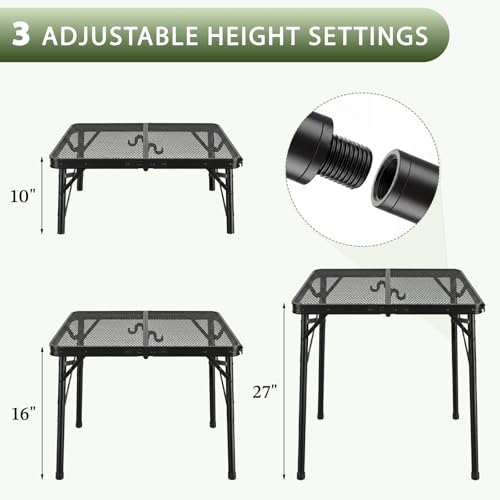 Folding Grill Table, 24"x16" Portable Camping Table with Storage Pocket, Heat Resistant & Waterproof Outdoor Picnic Table, Sturdy Lightweight for Travel Cooking BBQ, Camping, Backyard - size: 24"L x 16"W x 27"H