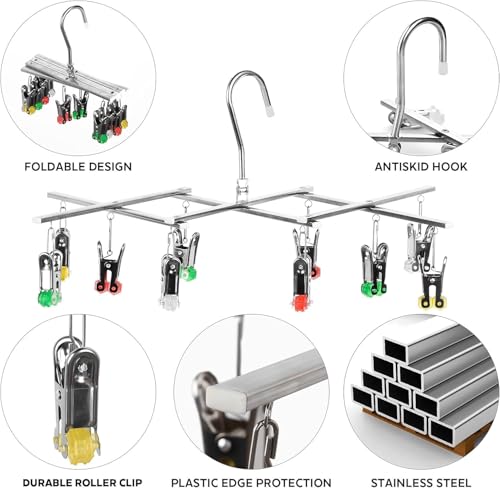 Drying Hanger, Hanging Drying Rack 2Pcs, Drip Hanger Stainless Steel with 10 Pegs for Laundry Underwear Socks, The Clips Release Quickly, Folding Portable - size: 2x Clothes Hanger(10 Pegs)