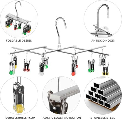 Drying Hanger, Hanging Drying Rack 2Pcs, Drip Hanger Stainless Steel with 10 Pegs for Laundry Underwear Socks, The Clips Release Quickly, Folding Portable - size: 2x Clothes Hanger(10 Pegs)