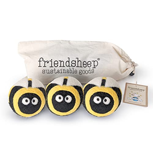 Friendsheep Wool Dryer Balls, Organic Reusable Fabric Softener Alternative for Laundry, Handmade, Fair Trade, Hypoallergenic, Eco-Friendly, Plastic-Free (3 Pack XL – Honey Bee) - color: Honey Bee Trio, size: 1 Count (Pack of 3)