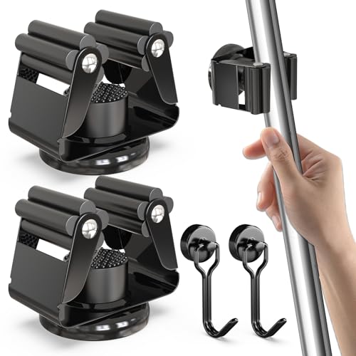 3-H 2 Pack Magnetic Broom Holder with 2 Pack Mini Magnetic Hooks,Black - color: Black, size: 2pc+2pc(42mm-Magnet)