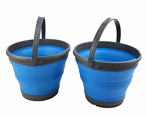 SAMMART 10L (2.6 Gallon) Collapsible Plastic Bucket - Foldable Round Tub - Portable Fishing Water Pail - Space Saving Outdoor Waterpot, Size 33cm Dia (Grey/Cerulean (Set of 2)) - color: Grey/Cerulean (Set of 2)