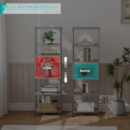 SINGAYE Metal Shelves Wire Shelving Storage Standing Adjustable Shelf Unit - color: Grey, size: 6 Tier 10" D x 16" W x 63" H