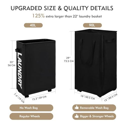 DOKEHOM 90L X-Large Rolling Laundry Basket Hamper on Wheels, Black - color: Black, size: X-Large Pro 29"