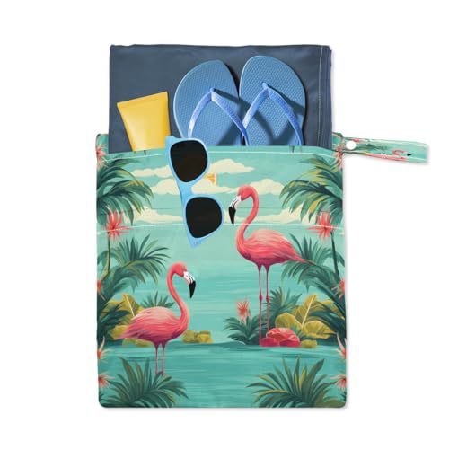 Pardick Wet Bag 2Pcs Wet Dry Bag Waterproof Travel Laundry Bags Summer Flamingo Swimsuit Bags Storage Cloth Diaper Bathing Suit 0rganizer for Beach, Yoga, Gym, Pool - color: Summer Flamingo