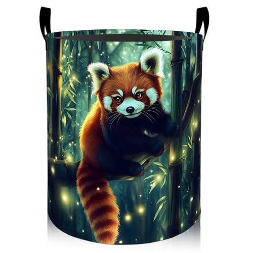 Enchanted Red Panda in Forest Laundry Basket 19.7"x15.7", Collapsible Dirty Clothes Waterproof Cute Animal Laundry Hamper Organizer Toy Storage Bin for Dorm Nursery Bathroom Decor - style: Red Panda08
