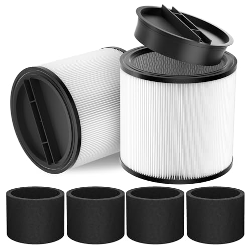 Replacement Filter Compatible with Shop-Vac 90350 90304 90333 Replacement fits most Wet/Dry Vacuum 5 Gallon and above, 2 pcs 90304 filters with caps and 4pcs 90585 foam filters - color: White 6pcs