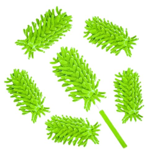Microfiber Duster for Cleaning,6 Pcs Hand Washable Dusters with 11" to 29.5" Reachable Pole,Small Dusters for Cleaning Office Car Computer Furniture Sofa Ceiling Fan (Green) - color: Green
