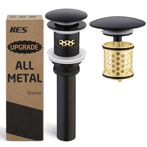KES Bathroom Sink Drain with Overflow, All Metal Pop Up Drain for Bathroom Sink Stopper with Brass Strainer Basket Hair Catcher Anti Clog Rustproof 18/8 Stainless Steel Matte Black, S2018A-BK - color: Matte Black, style: WITH Overflow