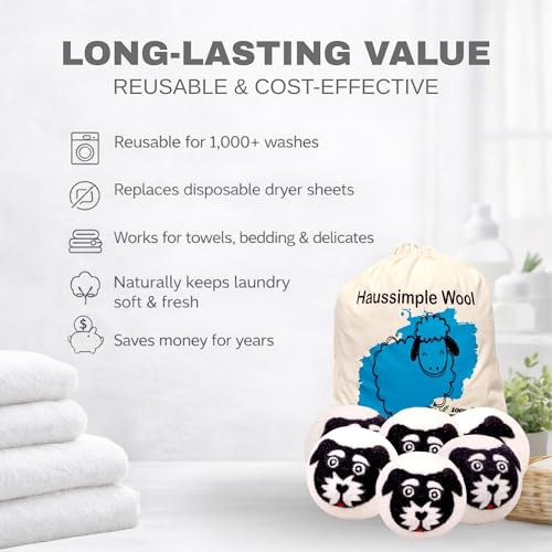Wool Dryer Balls 6-Pack 100% Natural New Zealand Wool, Handmade in Nepal Reusable Laundry Balls, Faster Drying, Softer Clothes, Anti-Static, Dryer Sheets Alternative (Black White, Dog) - color: Black White Dog