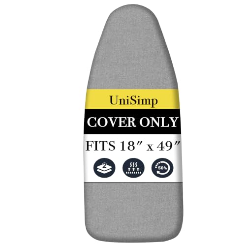 UniSimp Ironing Board Cover and Pad 18"x49" Extra Thick Natural Cotton, Scorch and Stain Resistant Iron Board Cover, Wide Ironing Board Cover with Fasteners Heavy Duty Heatproof Elastic Edge Gray - color: Gray, size: 18" x 49"