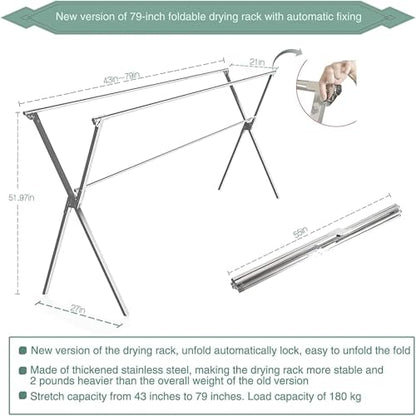AZK Clothes Drying Rack Foldable Portable Design - size: 65.55 inches