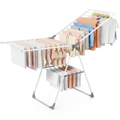 Sakugi Clothes Drying Rack, 69.5" Adjustable Wings, Foldable Design - color: White & Gray, size: XX-Large (69.5"L x 22.8"W x 36.6"H)