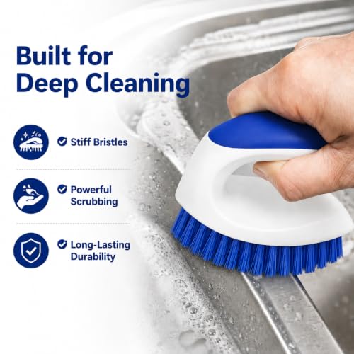 2 Pack Scrub Brushes, Cleaning Brush with Stiff Bristles, Handheld Scrubber for Bathroom, Shower, Tile, Carpet, Bathtub & Floor