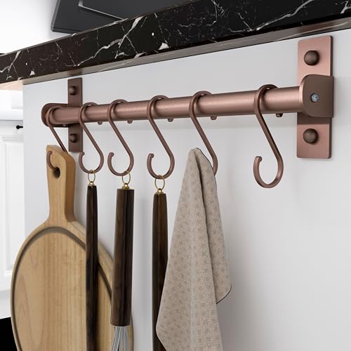 Dseap Kitchen Utensil Holder Hanger, Pot and Pan Rack Wall Mounted, Kitchen Rail with 8 Hooks for Hanging Cooking Utensils, Mugs, Spoons, Wall Mounted, Antique Copper New - color: Antique Copper