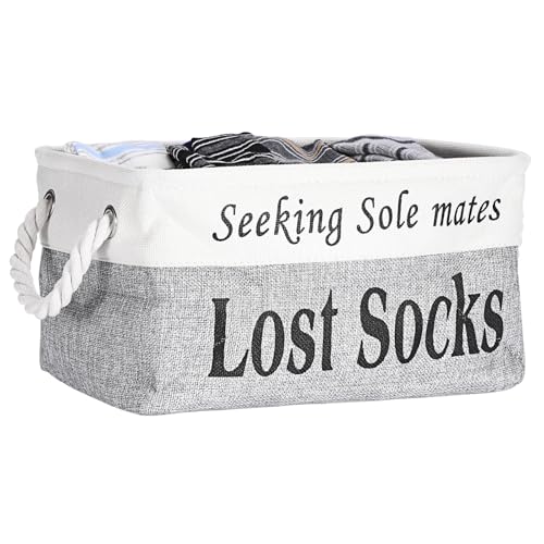 Lost Socks Basket for Laundry Room, Fabric Missing Sock Holder, Gray - color: Grey