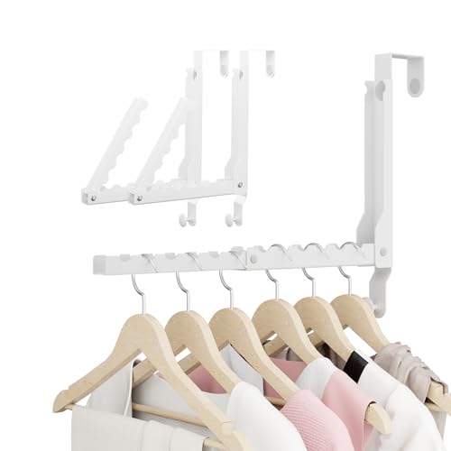Over The Door Hanger Folding Clothes Drying Rack, Double Fold Hanging Door Hooks Coat Rack with Hooks for Indoor Laundry Room Compact Small Space Foldable Portable Door Hanger Hook Collapsible- 2 Pack - color: 2 Pack, White(Dual Fold-2.0)