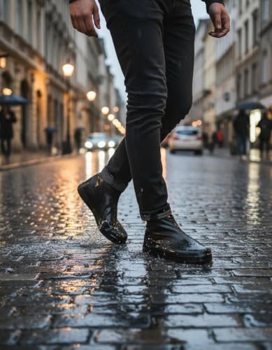 Waterproof Shoe Covers 2 Pairs Non-Slip, Thickened Latex Rain Boots for Men Women - Slip-Resistant Outdoor Foot Protectors (Black, M) - color: Black, size: M