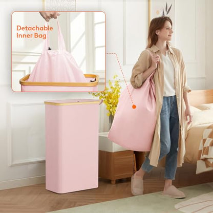 Lifewit 75L Slim Laundry Hamper with Lid and Removable Bag, Pink - color: Pink, size: 75L