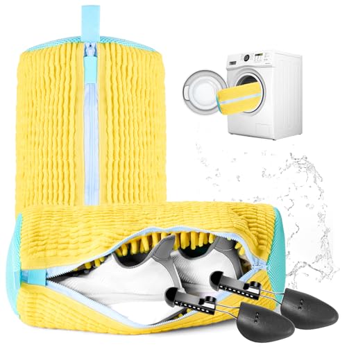 Shoe Washing Machine Bag, 2 Pcs Laundry Shoe Bag For Washing Machine, With 2 Boot Stretcher (S 5-10.5), 360°Deep Cleaning, Fit Most Shoes Types - style: With S Shoe tree