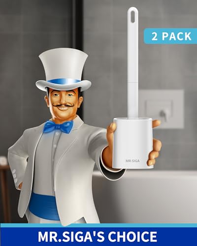 MR.SIGA Toilet Brush and Holder Set, Wall Mounted Toilet Bowl Brush, White - color: White