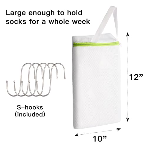 5-Pack Hanging Mesh Laundry Bags with S Metal Hooks, 10x12 Inch - color: 5 PACK, size: 10*12in