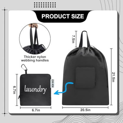Travel Laundry bags, Dirty Clothes Travel Bag with Handles, Portable Small laundry Sack for Travelling, Suitcase, Gym, Camping (Black | 1 Pack) - color: Black | 1 Pack