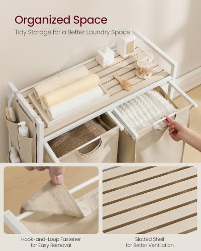 VASAGLE Laundry Hamper with Shelf, 2 Pull-Out Bags, 2 x 12.1 Gallons (46 L) - color: Cappuccino Beige + Natural Beige, size: 2 Bags - 92 L