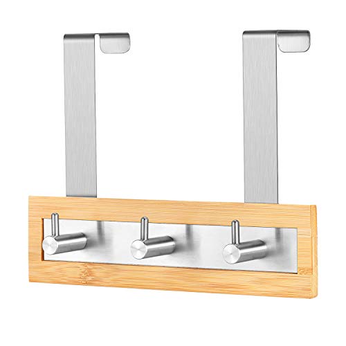 ToiletTree Products Bamboo Stainless Steel Over-the-Door Towel Hooks - Durable Coat, Clothes, and Towel Rack to Use in the Bathroom, Laundry Room, and Closet - 3 Hooks - size: 3 Hook