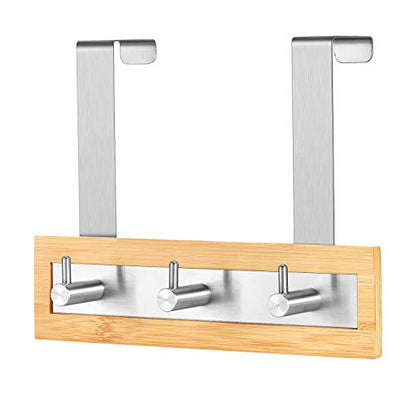ToiletTree Products Bamboo Stainless Steel Over-the-Door Towel Hooks - Durable Coat, Clothes, and Towel Rack to Use in the Bathroom, Laundry Room, and Closet - 3 Hooks - size: 3 Hook