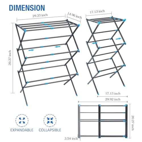 APEXCHASER Oversize 3-Tier Clothes Drying Rack, No Install, Graphite - color: Graphite