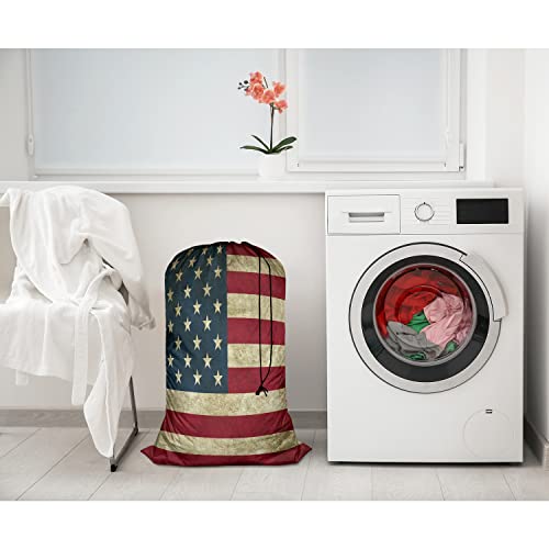 Swono Grunge USA Flag Large Dirty Clothes Laundry Bag for Laundry Basket Hamper, Patriot Striped Design Stars Old Aged Machine Washable Dirty Clothes Organizer, Oxford Cloth, American Banner - color: Grunge USA Flag