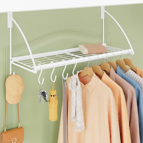 Tajsoon 24.2" Over the Door Clothes Hanger with Storage Rack and Hook White - color: White, size: 24.2"L