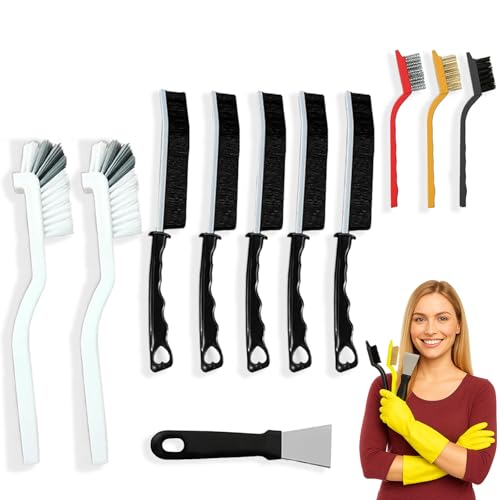 Inmorven 11 Pcs Crevice Cleaning Brush Set, Multi-Purpose Hard Bristle Brushes for Deep Cleaning Kitchen, Bathroom, Grout, Sink, Cup, Teapot, Bottle, Blender, Corners, Tight Spaces