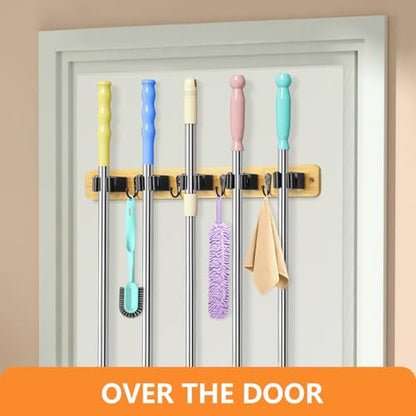 IMILLET Broom Holder Wall Mount, Rustic Broom Hanger for Laundry Room - color: Light Wood 1