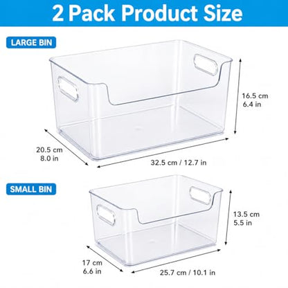 Clear Plastic Storage Bins, Pantry Organizers and Storage, Cleaning Supplies Organizer, Under Sink Storage, Snack Organizer, Multi-Use Organizer Bins for Chips, Vitamin, Spices, Makeup