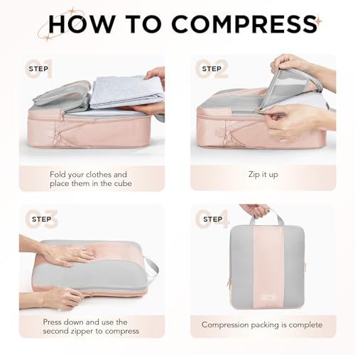 OlarHike 8 Set Compression Packing Cubes for Travel Gifts Mom Women,Airplane/Car/Cruise Travel Essentials,Compressible Expandable Space Saver Bags,Garment Bags with Over 1000 pcs Mesh Holes(Beige) - color: Beige