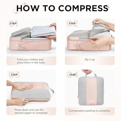 OlarHike 8 Set Compression Packing Cubes for Travel Gifts Mom Women,Airplane/Car/Cruise Travel Essentials,Compressible Expandable Space Saver Bags,Garment Bags with Over 1000 pcs Mesh Holes(Beige) - color: Beige