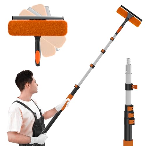 SISUPASSIE 36FT Reach 2-in-1 Window Squeegee, Professional Window Washing Kit with 7-30FT Extension Pole for Home, Indoor Outdoor Squeegee with Rotatable Head for High Windows - size: 30FT